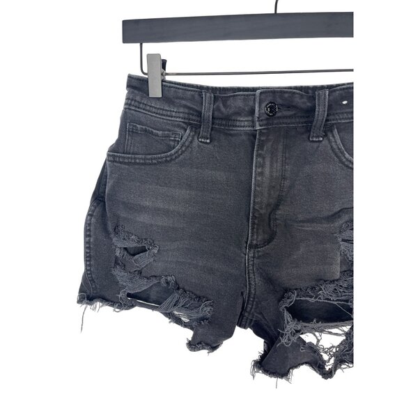Hollister 26 Black Ripped High Rise Curvy Jean Shorts Raw Hem Distressed - Picture 3 of 14